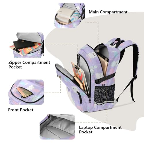 Mochila escolar morado pastel con compartimento de laptop 5