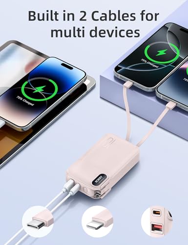 Image of RORRY Portable Charger w /Wall Plug 10000mAh Power Bank 22.5W Battery Pack | Built in Cables, Fast Charging, for iPhone, iPad, Samsung Galaxy, Pixel, LG, Travel Essential, Digital Display, Pocket Size