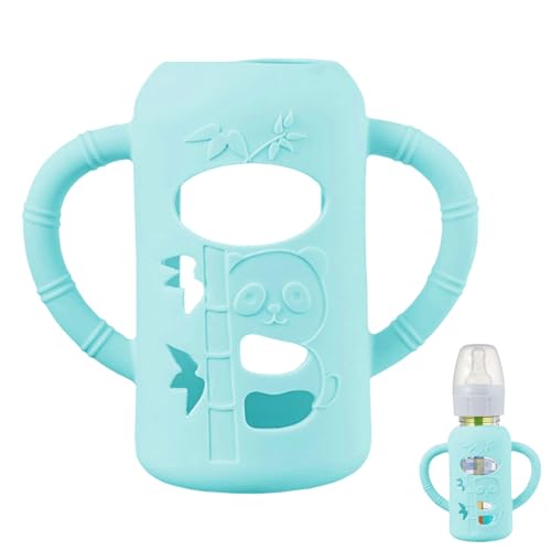 Image of Silicone Sleeve for Dr. Brown Bottle, Baby Bottle Holder with Easy Grip Handle, Compatible Dr. Brown Bottles 4 oz, BPA Free Blue