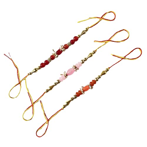 Aabhaas Design Handicraft Rakhi with Roli Chawal for Bhai & Bhabhi for Celebration 𝒪𝒻 Rakshabhandhan(3 Piece Rakhi)