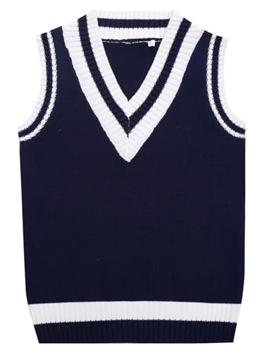 JEATHA Kids Boys' School Uniform Sweaters Vest Sleeveless V-Neck Cotton Knitted Pullover Tops