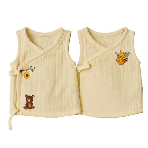 Image of Organic Muslin Cotton Baby Jabla Vest Crinkled Angarkha Style Ivory Unisex Sleeveless Wear for Newborn & Infants All-Season Pack of 2 Size 3-6M