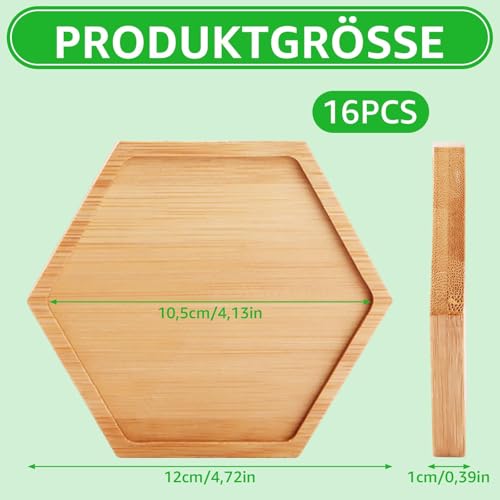 LOLYSIC 16 Stück Bambus Untersetzer, Mosaik Untersetzer Bastelset, Leere Bodenschalen Hexagon für Bastelarbeiten, Untersetzer für Pflanzen, Trinkbecher, Kerzen, DIY-Mosaikbedarf (12 × 10,5 cm)