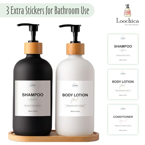 Image of LOOCHICA 2 Pack Glass Soap Dispenser Set with Tray, Hand and Dish Glass Soap Dispensers for Kitchen Sink, Kitchen Soap Dispenser Set Suitable for Black and White Kitchen Decor