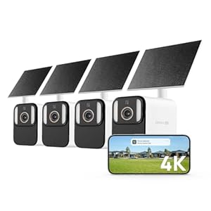 Anona Aurora 4K Solar Security Cameras Wireless Outdoor, Forever Power with Solar Panel, 8MP Color Night Vision, 24/7 AOV Recording, No Monthly Fees, AI Detection, Easy Setup, 2.4 G WiFi, IP67, 4 Pack