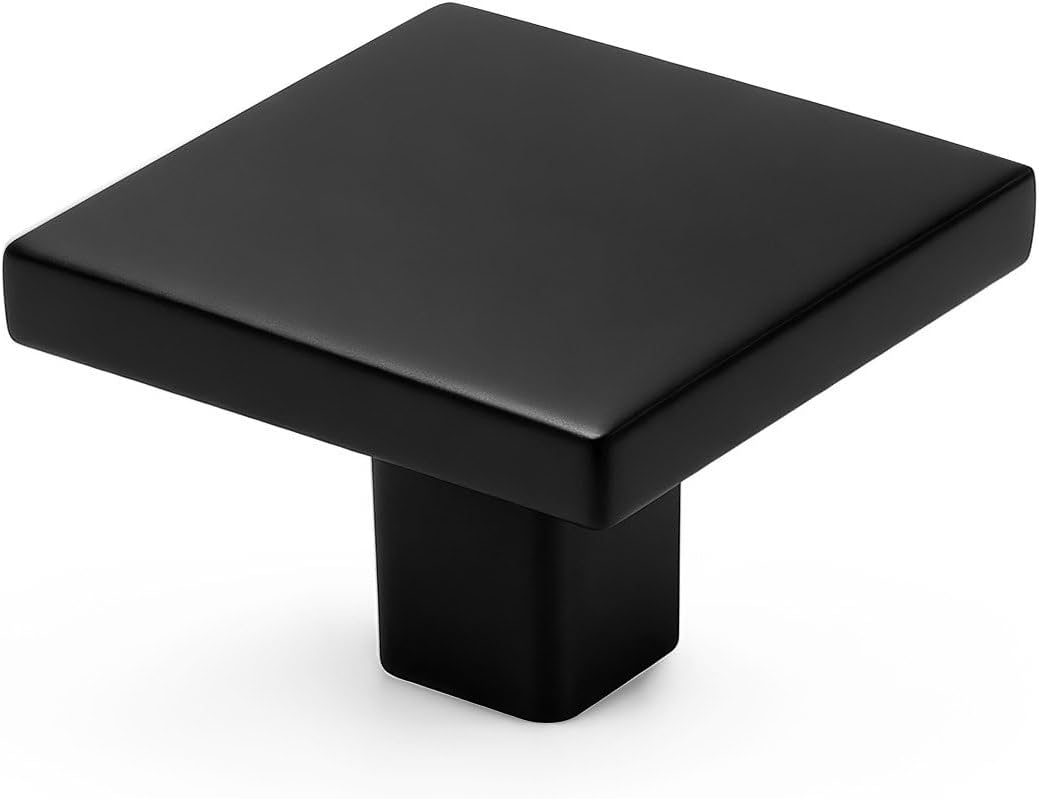 Probrico 30 Pack Matte Black Cabinet Knobs Square Kitchen Cabinet Knobs, Zinc Solid Black Dresser Drawer Pulls Single Hole Knobs, Modern Cabinet Hardware for Cupboard, Closet, Bathroom, Dresser