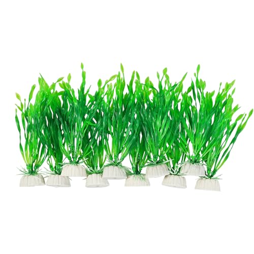 AQUANEAT Fish Tank Artificial Plants, Aquarium Plastic Seaweed Decoration, 4Inch Tall Fake Green Accessories, 10 Packs
