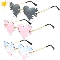 Herz Sonnenbrille, Sonnenbrille Party Unisex, Vintage Mode Herz Sonnenbrille, Herz Feuer Flamme Brillen für Damen und Herren mit UV-Schutz für Festivals und Reisen