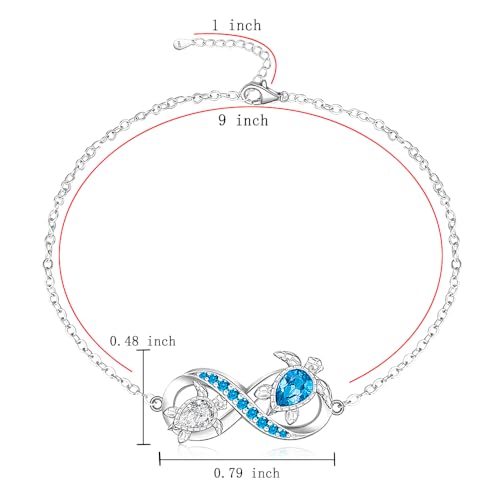 Image of Fenthring Turtle Anklet S925 Sterling Silver Blue Opal Sea Turtle Ankle Bracelets for Women Infinity Wave Ocean Beach Summer Foot Bracelet Jewelry Layered Adjustable