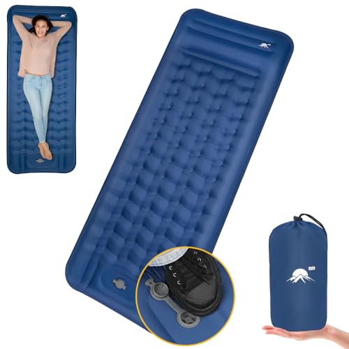 AUTOWT Self-Inflating Camping Mat - 12 CM Thickness Inflatable Sleeping Pad with Built-in Pump Pillow, Portable Lightweight Single Camp Air Mattress, Double Joinable Outdoor Hiking Backpacking (Blue)