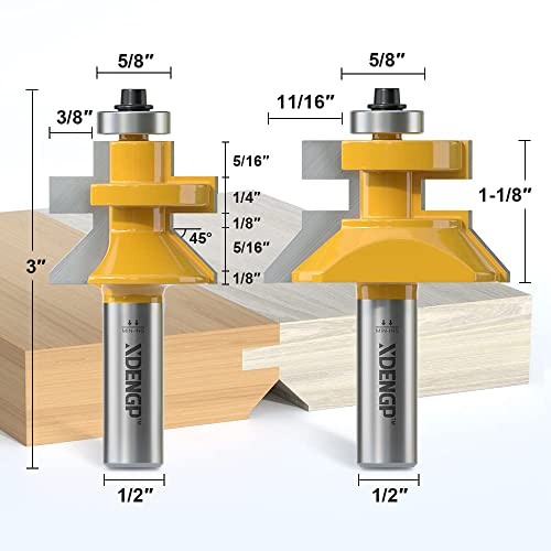 Image of 2 PCS 1 /2 Inch Shank Tongue and Groove Router Bit Set Flooring, Shaker Style Tongue Groove V Notch Wainscotting Boards Panel and Flooring Matched Edge Banding Milling Router Bit Set Complete