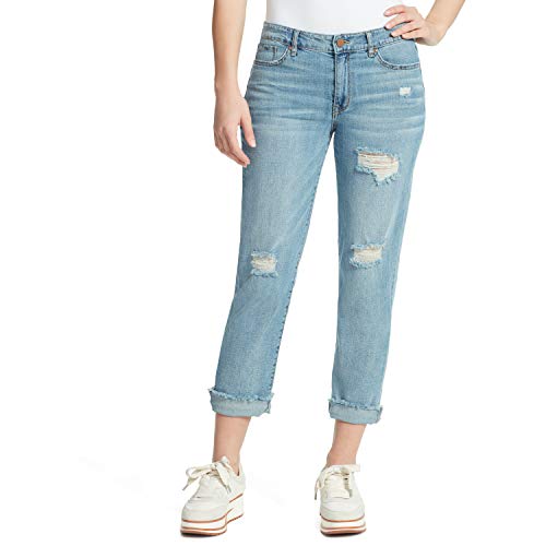 William Rast Women's Misses Vintage Cuffed Boyfriend Jean, Bayou Blue-Destruction, 24 Regular #TOP17