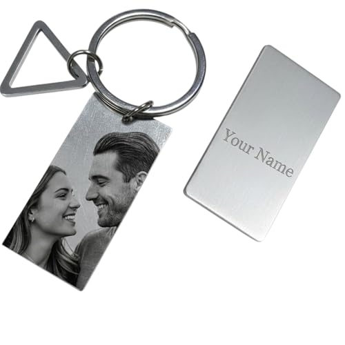 Image of Custom Photo & Text Engraved Keychain - Double Sided Custom Picture keyring For Him /Her Birthday Memorial Gift