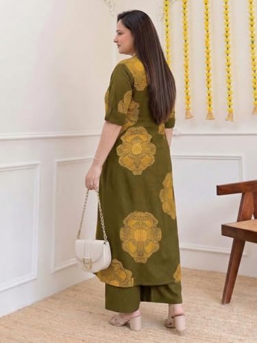 Image of ANNI Designer Women Viscose Blend Straight Fit Printed Kurta Palazzo Set | Mandarin Neck Outfit | Lightweight Breathable Fabric | Comfortable Elegant Styling for Office Casual Wear