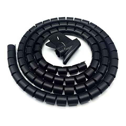 FUJIE 26mm x 2m Black Cable Tidy Wrap Cable Management System Cutable Flexible Cable Tidy Tube Spiral Cable Tube for TV Wire Computer Cable on Home or Office Cover