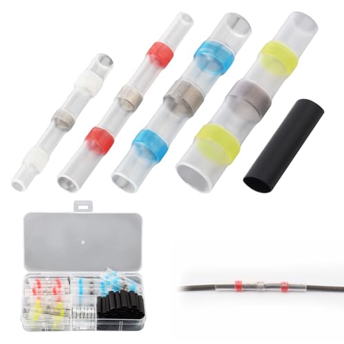 Smgda 102 pcs Heat Shrink Solder Seal Wire Connectors Kit, Waterproof Butt Connector Heat Shrink Electrical Cable Splice Terminals, for Marine Automotive Boat Truck RV Trailer Wiring