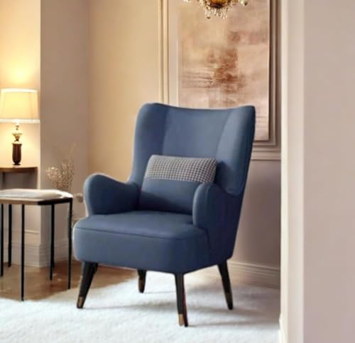 Image of COWNWING Modern Comfy Velvet Upholstered Barrel Chair, Luxury Single Sofa Armchair for Living Room, Waiting Room, Office and Vanity (Blue, 1 Seat)