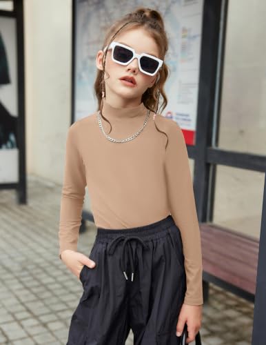 Image of Arshiner Girls Long Sleeve Mock Turtleneck Shirts Slim Fit Base Layer Top