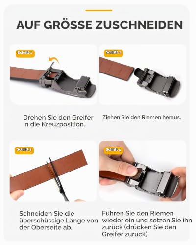 CHAOREN Gürtel Herren, Automatik Ledergürtel Herren 35mm ohne Löcher, Hellbraun, Taille 80-90cm (Gesamtlänge 105cm) – Ansicht 5