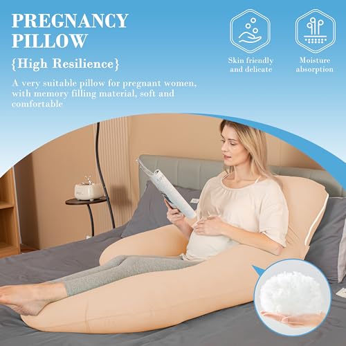 Image of Cute Castle polyester Cooling Cover Pregnancy Pillows, Soft U-Shape Maternity Pillow with Removable Cover - Full Body Pillows for Adults Sleeping - Pregnancy Must Haves - Jumbo 57 Inch - Brown
