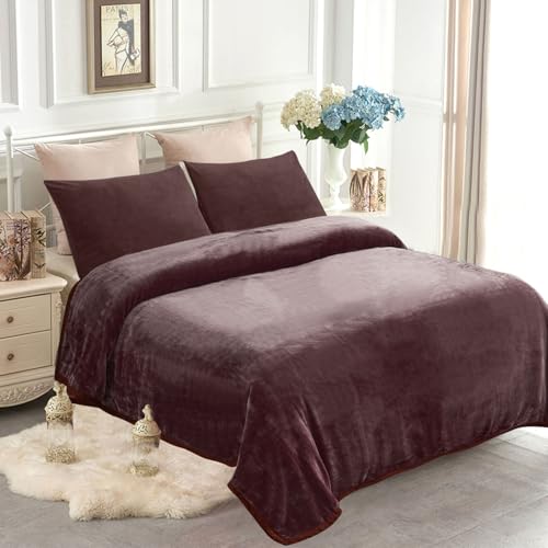 Image of JYK Fleece Plush Blanket - 4.4 LB, 1 Ply Lightweight Korean Style Mink Blanket, King 85 inch x 95 inch - Super Soft, Warm & Cozy, Microfiber Bed Blanket for All Seasons, Brown