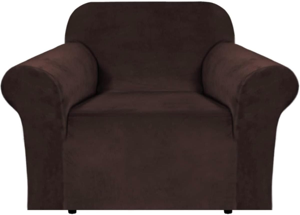 H.VERSAILTEX Stretch Velvet Armchair Cover Couch Covers 1 Cushion Chair Slipcover for Living Room Furniture Cover Crafted from Thick Comfy Rich Velour (Chair 31"-49", Chocolate) Armchair Chocolate
