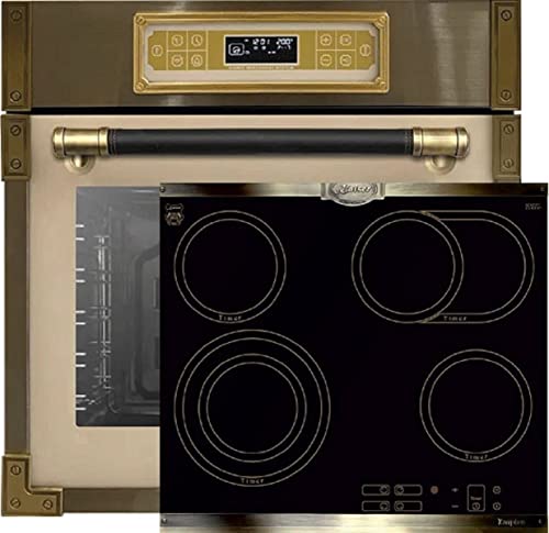 Kaiser Herdset EH 6726 ElfAD+KCT 6385 Em, Retro Einbau Backofen 80L, Elektro Backofenset – 11 Betriebsfunktionen+ Retro Einbau Glaskeramik Kochfeld 60 cm, Schwarz Glas