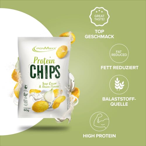 IronMaxx High Protein Chips – Sour Cream & Onion 60g | Low Carb, Glutenfrei & Zuckerarm | Knuspriger Eiweiß-Snack