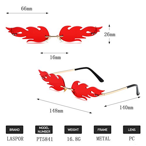 Laspor Fire Flame Sunglasses For Women Men Retro Wave Rimless Glasses Vintage Fire Shape Gold Metal Frameless Eyewear (Red No.2) #TOP5