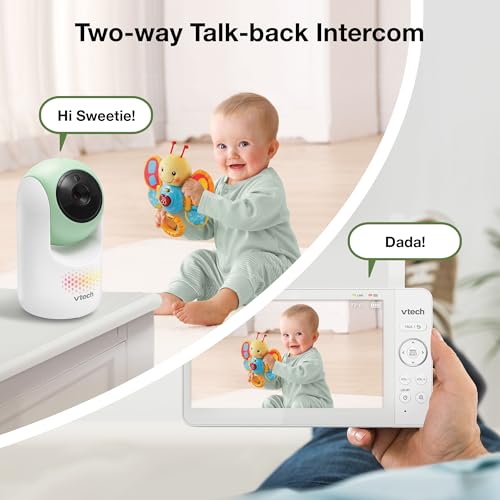 Image of VTech Baby Monitor No WiFi, 7 inch IPS Screen, 5000mAh 12Hr Battery, 360 Pan Tilt Zoom, Night Vision, Multi-Color Night Light, 2-Way Talk| Advanced Max Green