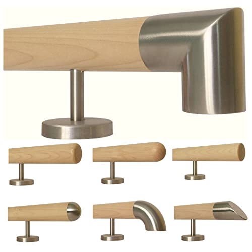 Madera de arce escalera pasamanos mango recto soporte de acero inoxidable, longitud 30-500 cm de una pieza/ejemplo: 40 cm con 2 soportes esquina de acero inoxidable