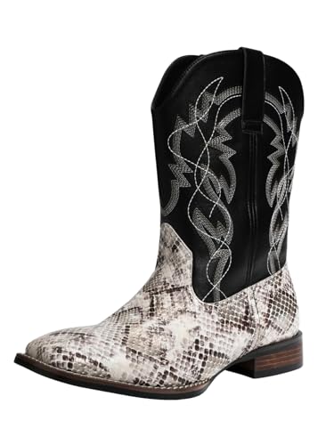 Image of Python Manning Men's Boots Cowboy for Men Classic Pointed Toe Western Pull Up Snakeskin Embroidered Mid-Calf Boots