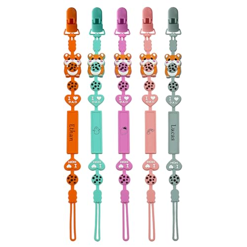Image of Personalized Pacifier Clips with Name Custom Silicone Beaded Chain Pacifier Holder Stroller Gifts for Baby Boys Girls