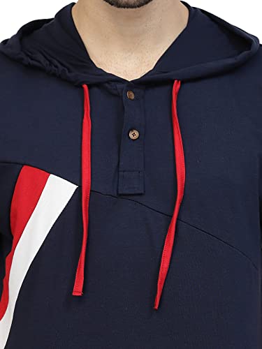 Image of Kalt Men Half Sleeves Cotton Blend Colour Block Hoodie T-Shirt
