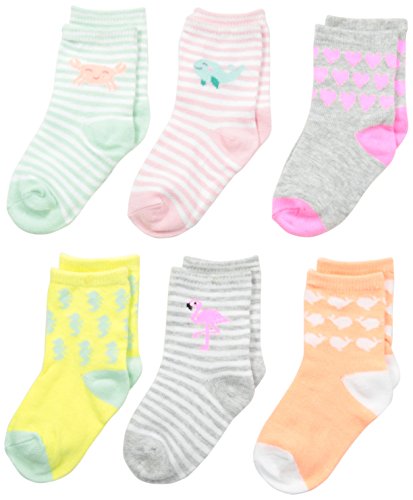 Carter's Baby Girls' Newborn 6 Pack Flamingo Computer Socks