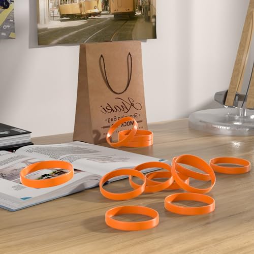 Image of Morcheiong 12 Pieces Silicone Bracelets- Orange Color Blank Rubber Wristbands for Adults Teen Party Favors