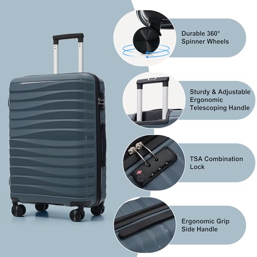 Image of Hardside Luggage Sets, Lightweight Wave Suitcase with Spinner Wheels, PP Grey