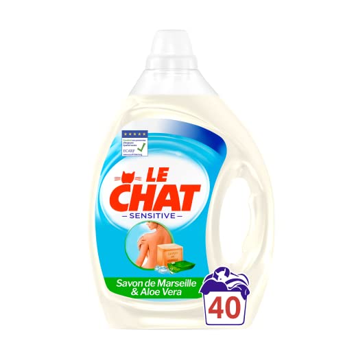 敏感 – 低过敏性洗涤剂 – 40 次洗涤 (2L) – 马赛皂和芦荟液体洗涤剂 – 敏感皮肤洗涤剂