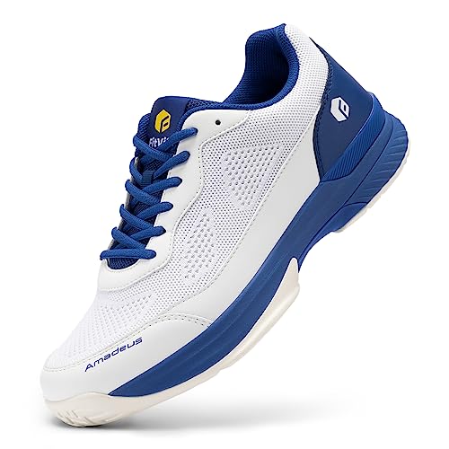 FitVille Wide Pickleball Shoes for Men White Tennis Shoes Sneakers for All Court Racquetball Athletic Shoes for Racquet Sport | Arch Support & Wide Toe Box (9.5 Wide, Royal Blue & White) by FitVille - Used condition - US$65.77