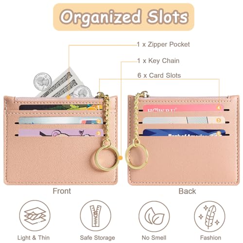 Credit Card Holder Slim Wallet, Small RFID Blocking Leather Wallets for Women, Thin Coin Pocket Card Organizer (Pink)4
