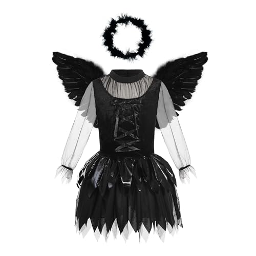 Ekoropshop Halloween Fallen Angel Dress For Girls Cosplay Dress Dark Angel Costume With Headband And Wings  thumb #1
