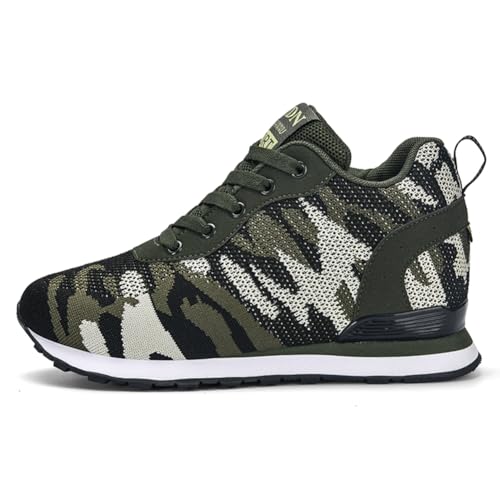 Image of ESXGED Women's Fashion Camouflage Platform Canvas Sneakers Girl's Invisible Wedges Increase Heel Mesh-Cloth Casual Shoes