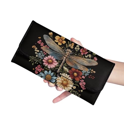 Image of AFPANQZ 3D Dragonfly Womens Pocket wallets, Leather Trifold Multi Card Slots Wallet, Elegant Phone Trifold Pocket wallet Zip Closure Wallets