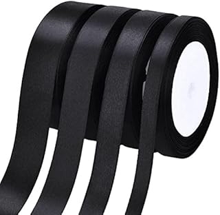 4 Pack Black Ribbon, Double Sided Satin Ribbon Rolls for Wedding Valentine's Wrapping Crafts Party DIY Gift (10 mm, 15 mm, 20 mm and 25 mm)