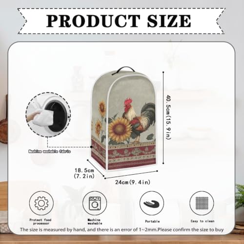 Image of Boho Sunflower Rooster Blender Cover for Kitchen Appliance Dust Cover for Food Processor,Stand Mixer,Coffee Maker,Juicer,Dustproof,Machine Washable