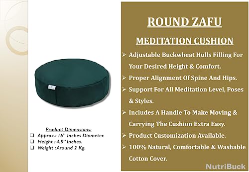 Image of Buckwheat ZAFU Meditation Cushion Filled with Buckwheat Hulls (Round - Dark Green)