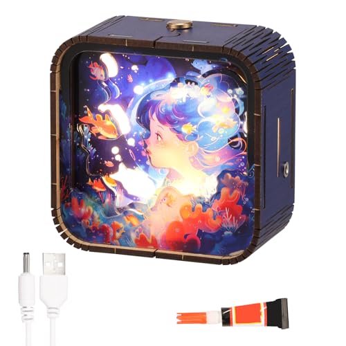 Puzle 3D Luz nocturna para adultos, 9 x 9 x 4,5 cm, botón táctil, grabado láser, ultra resistente, calidez y elegancia, puzle de madera para adultos y niños, cable de carga USB, borde simétrico, liso