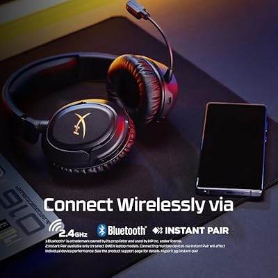 HyperX Cloud Flight 2 Wireless Gaming Headset, Customizable RGB Lighting with Removable Earcup Plates, up to 100 Hours of Battery Life, 2.4GHz & Bluetooth, Multi-Platform Compatibility - White