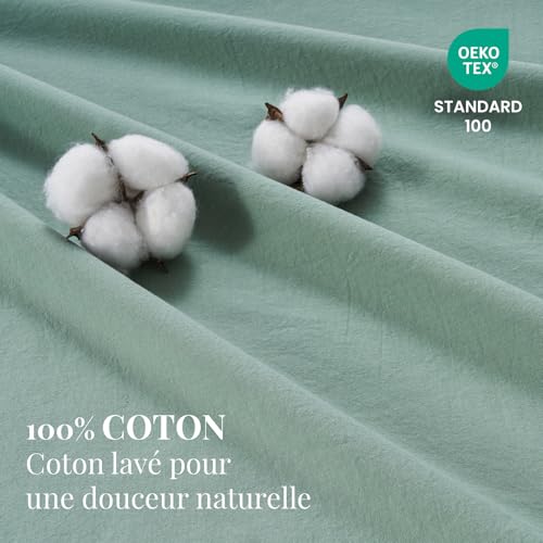 Duvetnova Bettwäsche 200x200 Baumwolle Salbeigrün Superweiche 100% Vorgewaschene Baumwolle ÖKO-TEX Bettwäsche 200x200 3 teilig 1 Bettbezug… – Ansicht 3