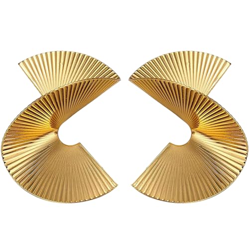 DEARMAMY 1 Par pendientes festoneados pendientes de clip grandes anillos para mujer pendientes navideños pendientes de mujer pendientes de joyería pendientes de para mujer Golden